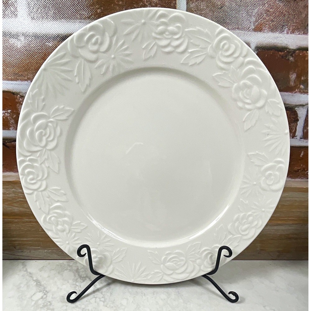 Pfaltzgraff Traditions Rose 12 in China White Floral Embossed Dinner Plate